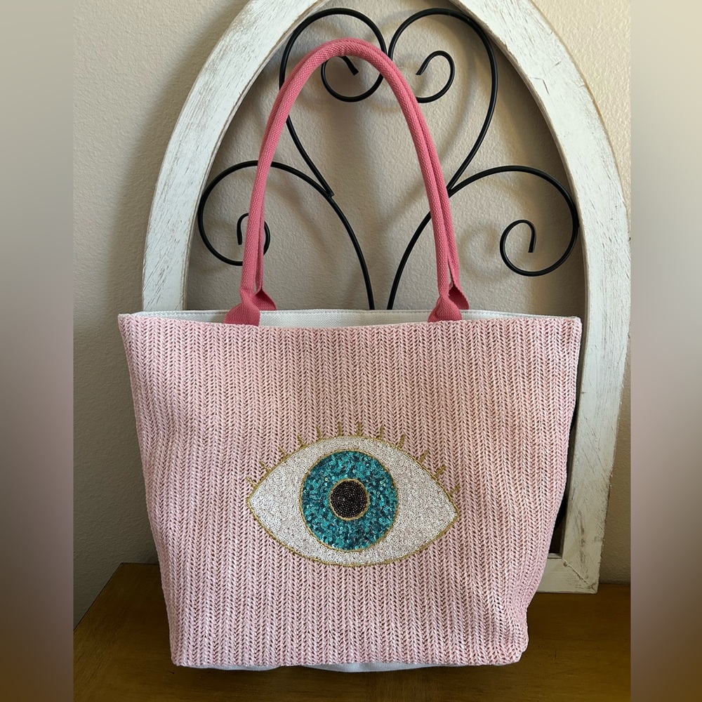 NWOT. EVIL EYE TOTE BAG. PINK.